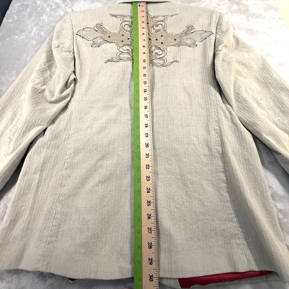 Franky Max Men's Corduroy Sport Coat L Khaki Embroidered Embellished Motto READ - Picture 14 of 16